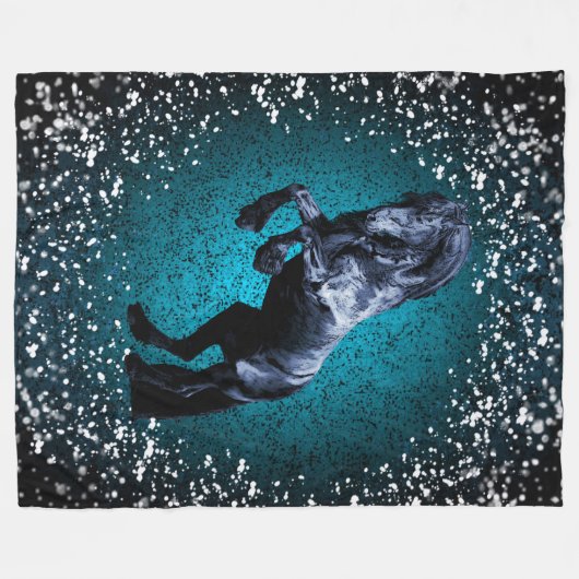 Friesisches Pferd, schwarzer Hengst, Schnee, blau Fleecedecke (Vorderseite (Horizontal))