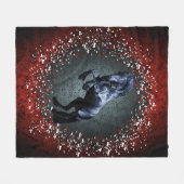 Friesisches Pferd, schwarzer Hengst, Schnee, rot/s Fleecedecke (Vorderseite (Horizontal))