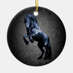 Friesisches Pferd, schwarzer Schönheitshengst, Car Keramik Ornament