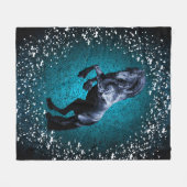 Friesisches Pferd, schwarzer Stallion, Schnee, Fleecedecke (Vorderseite (Horizontal))