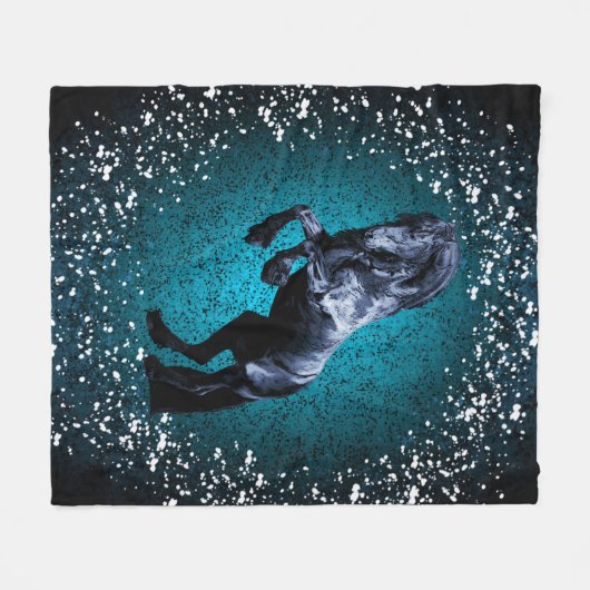 Friesisches Pferd, schwarzer Stallion, Schnee, Fleecedecke (Vorderseite (Horizontal))