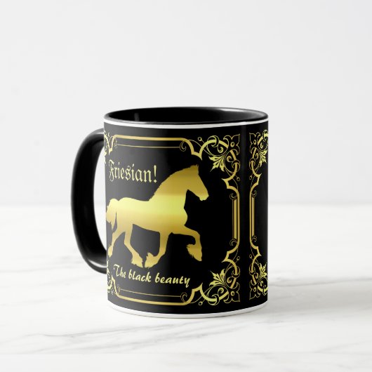 Friesisches Pferd, Silhouette/Gold/Schwarz/Schwarz Tasse (Vorderseite Links)