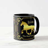 Friesisches Pferd, Silhouette/Gold/Schwarz/Schwarz Tasse (VorderseiteRechts)