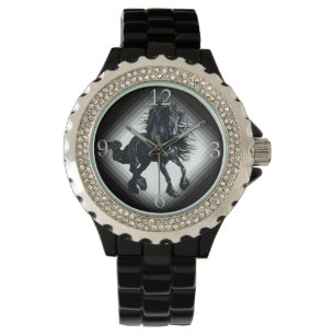 Friesisches Stallionsschwarz-Schönheitspferd Armbanduhr