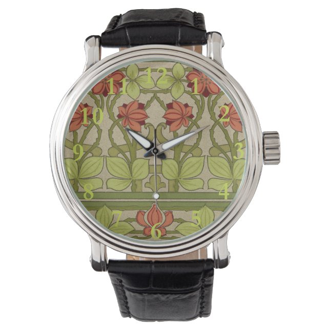 Frieze Border Art Nouveau Floral Armbanduhr (Vorderseite)