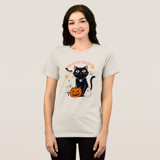 Fright Night Halloween Cat Tri-Blend Shirt (Vorderseite voll)
