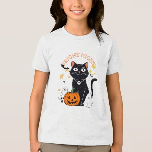 Fright Night Halloween Cat Tri-Blend Shirt (Vorderseite)