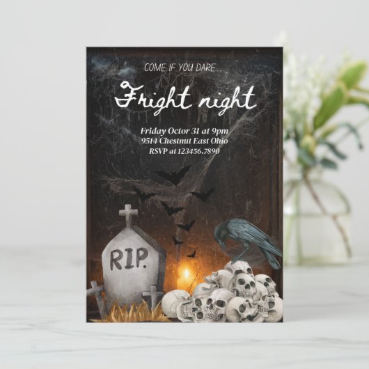 Fright Night Halloween-Party - Thema "Bat Cave" Einladung (Stehend Vorderseite)