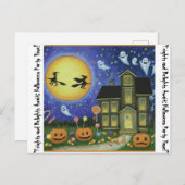 "Frights and Delights Await: Halloween-Party Time! Postkarte (Vorne/Hinten)