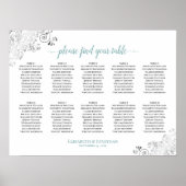 Frilly 10 Table Wedding Seating Chart White & Aqua Poster (Vorne)