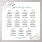 Frilly 11 Table Wedding Seating Chart White & Aqua Poster (Vorne)