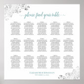 Frilly 15 Table Wedding Seating Chart White & Aqua Poster (Vorne)