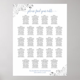 Frilly 23 Table Blue & White Wedding Seating Chart Poster