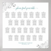 Frilly 26 Table Wedding Seating Chart White & Aqua Poster (Vorne)