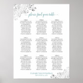Frilly 9 Table Wedding Seating Chart White & Aquam Poster (Vorne)
