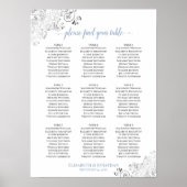 Frilly 9 Table Wedding Seating Chart White & Blue Poster (Vorne)