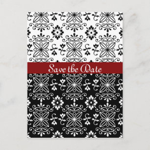 Frilly Black, White and Red Save the Date Postcard Ankündigungspostkarte