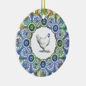 Frilly Chicken in blau und grün Keramik Ornament (Rechts)