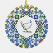 Frilly Chicken in blau und grün Keramik Ornament (Hinten)