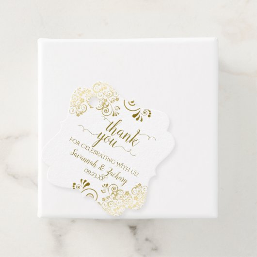 Frilly Corners Gold & White Wedding Vielen Dank Geschenkanhänger (Beispiel)