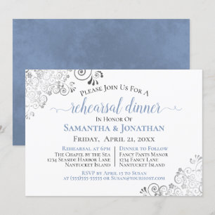 Frilly Elegant Blue Gray Hochzeit Probe Dinner Einladung