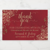 Frilly Gold auf Crimson Red Wedding Danke Mini Schaumweinetikett (Einzelnes Label)