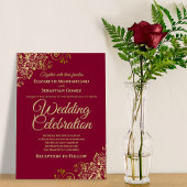 Frilly Gold Burgundy Maroon Einfaches Hochzeitspaz Einladung