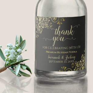 Frilly Gold on Black Wedding Vielen Dank Alkoholflaschenetikett