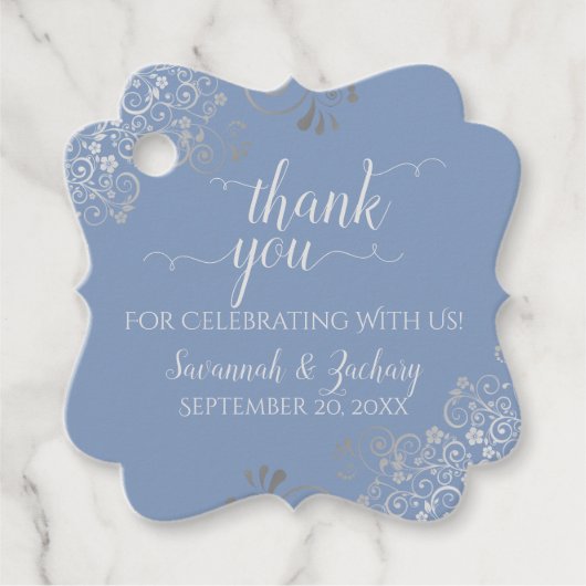 Frilly Light Blue & Silver Gray Wedding Vielen Dan Geschenkanhänger (Vorderseite)