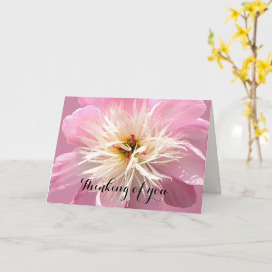 Frilly Pink Peony Custom Message Karte (Gelbe Blume)