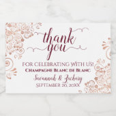 Frilly Rose Gold & Burgundy Wedding Danke Mini Schaumweinetikett (Einzelnes Label)
