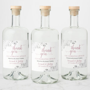 Frilly Silver Gray Rose & White Wedding Vielen Dan Alkoholflaschenetikett