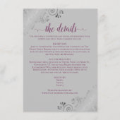 Frilly Silver Lace Magenta & Gray Wedding Details Begleitkarte (Vorderseite)