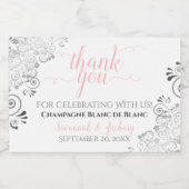 Frilly Silver Pink & White Wedding Danke Mini Schaumweinetikett (Einzelnes Label)