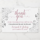 Frilly Silver Rose & White Wedding Danke Mini Schaumweinetikett (Einzelnes Label)
