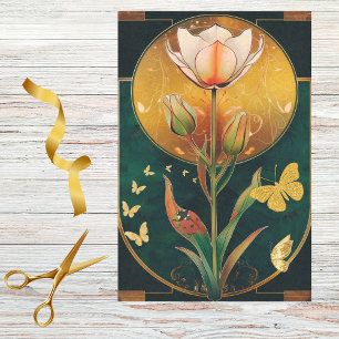 Frilly Tulip w Gold Butterflies on LadyBug on Gree Seidenpapier