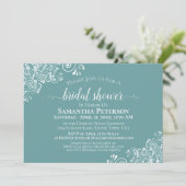 Frilly White Lace on Aquamarin Elegantes Brautpart Einladung (Stehend Vorderseite)