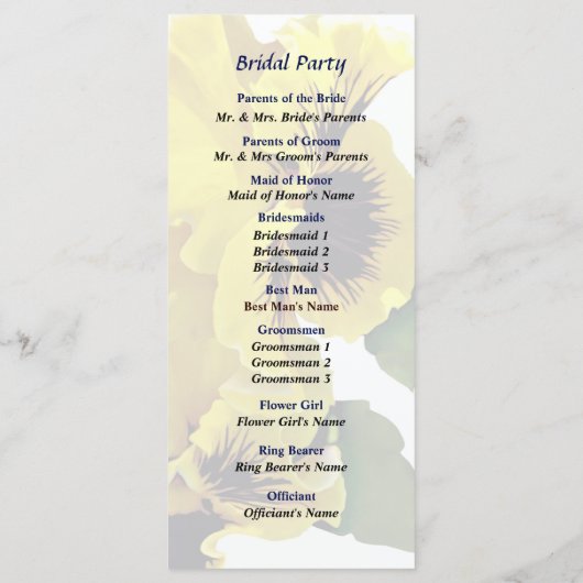 Frilly Yellow Stiefmütterchens Wedding Program Programm (Rückseite)