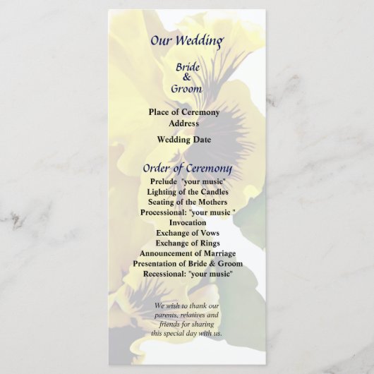Frilly Yellow Stiefmütterchens Wedding Program Programm (Vorderseite)
