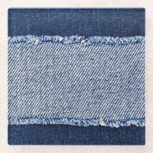 Fringed denim blauen Jeans Rahmen. Glasuntersetzer (Vorderseite)