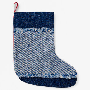 Fringed denim blauen Jeans Rahmen. Kleiner Weihnachtsstrumpf