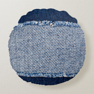 Fringed denim blauen Jeans Rahmen. Rundes Kissen