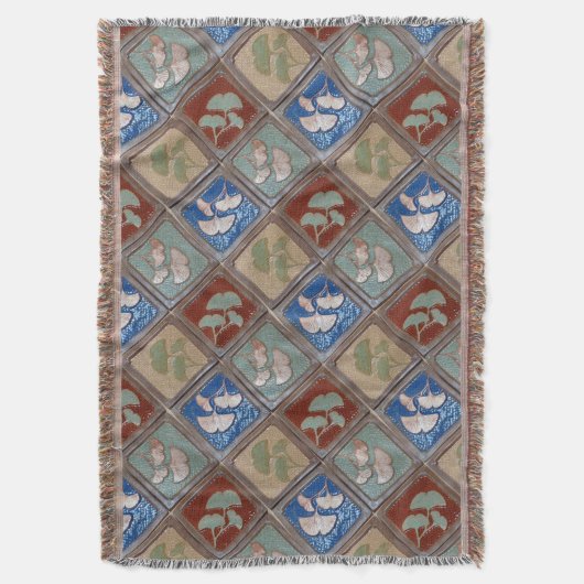 Fringed Wirldecke mit Handwerker Gingko Druck Decke (Vorderseite Vertikal)