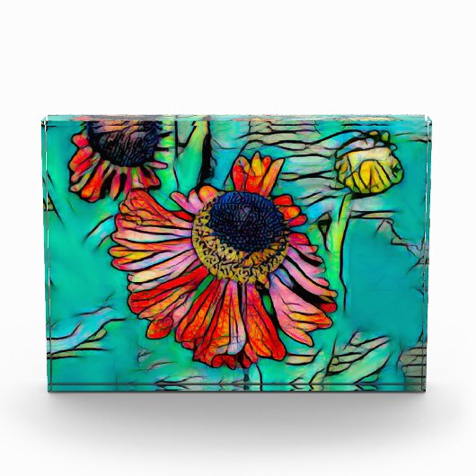Fringy Helenium mit festem Glass-Look Fotoblock (Vorderseite)