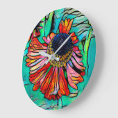 Fringy Helenium mit festem Glass-Look Große Wanduhr (Winkel)