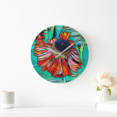 Fringy Helenium mit festem Glass-Look Große Wanduhr (Zuhause)