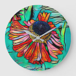 Fringy Helenium mit festem Glass-Look Große Wanduhr
