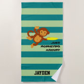 Frisbee Monkey Personalisiert Beach Handtuch (Vorderseite)