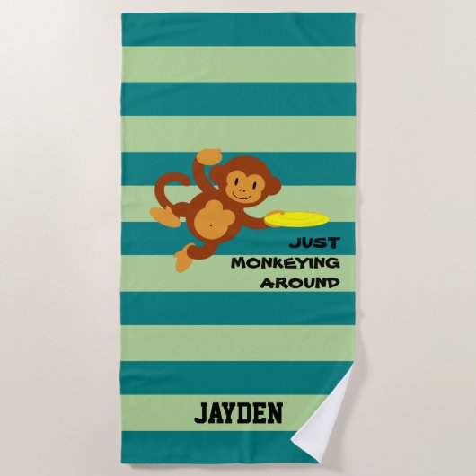 Frisbee Monkey Personalisiert Beach Handtuch (Vorderseite)