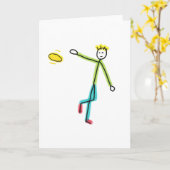 Frisbee werfender Stickman Karte (Gelbe Blume)